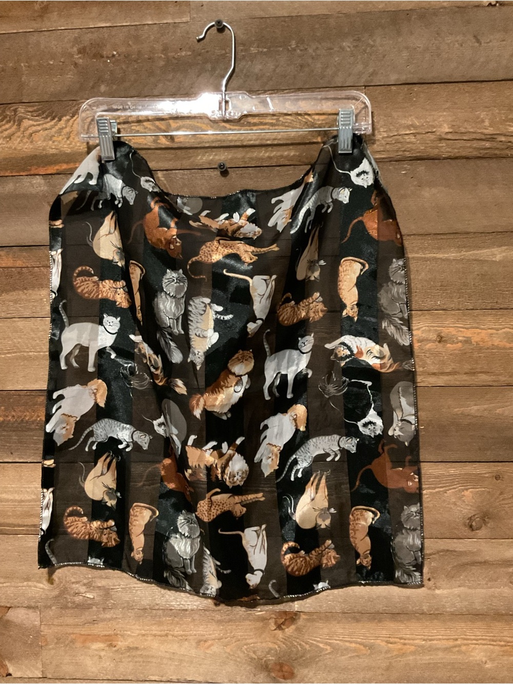 Lightweight Black Panel Striped Cat Lovers Scarf Various Cats 20”x19”
